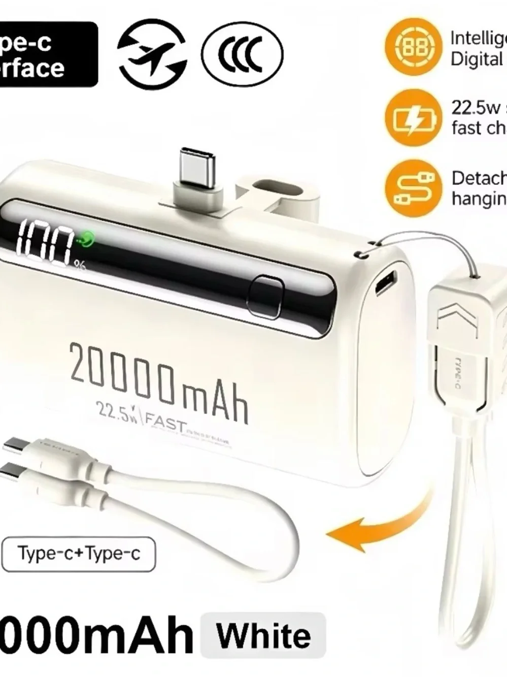 Purple 20000mAh Portable Power Bank with Type-C Fast Charging